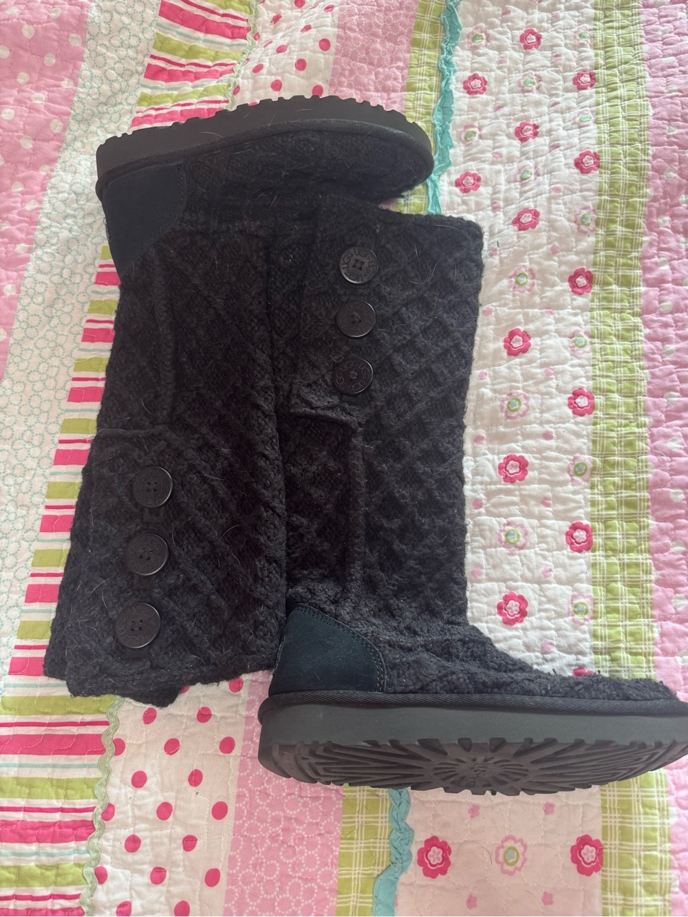 Black tall knit button Uggs